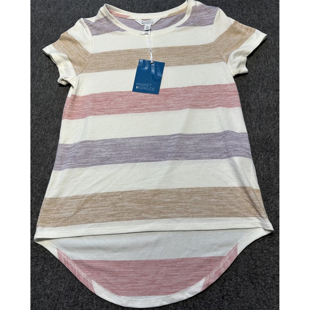 Market & Spruce Shirt Womens XS Petite Multicolor Striped High Low Hem Casual